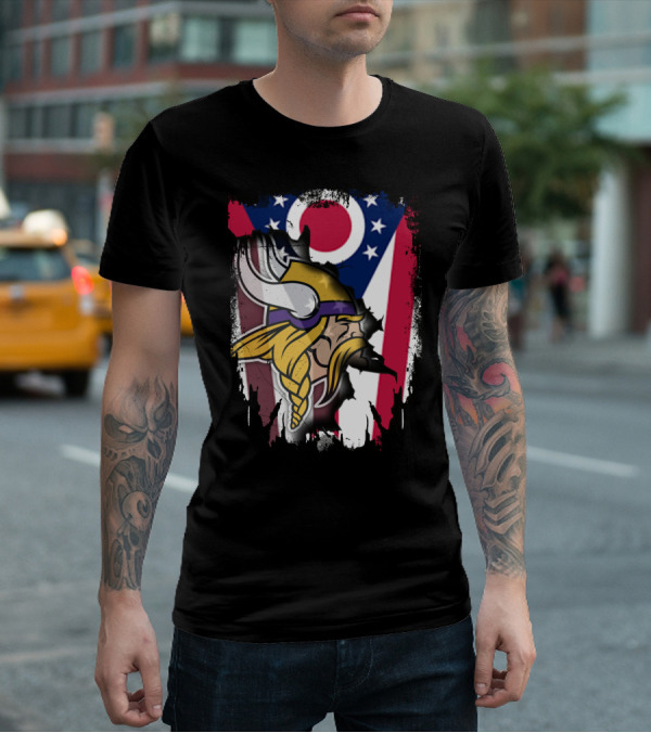 Together Ohio Ohioan Flag With Vikings Viking Helmet Viking Warrior T-Shirt