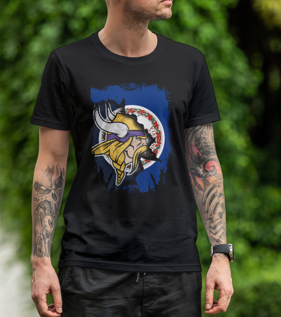 Virginia State Flag With Vikings Helmet Fusion T-Shirt