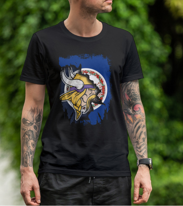 Virginia State Flag With Vikings Helmet Fusion T-Shirt