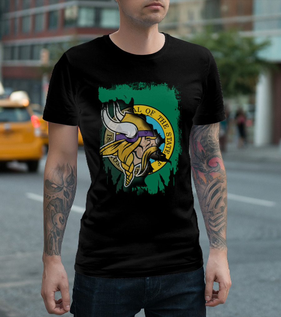 Washington State Seal With Vikings Head T-Shirt