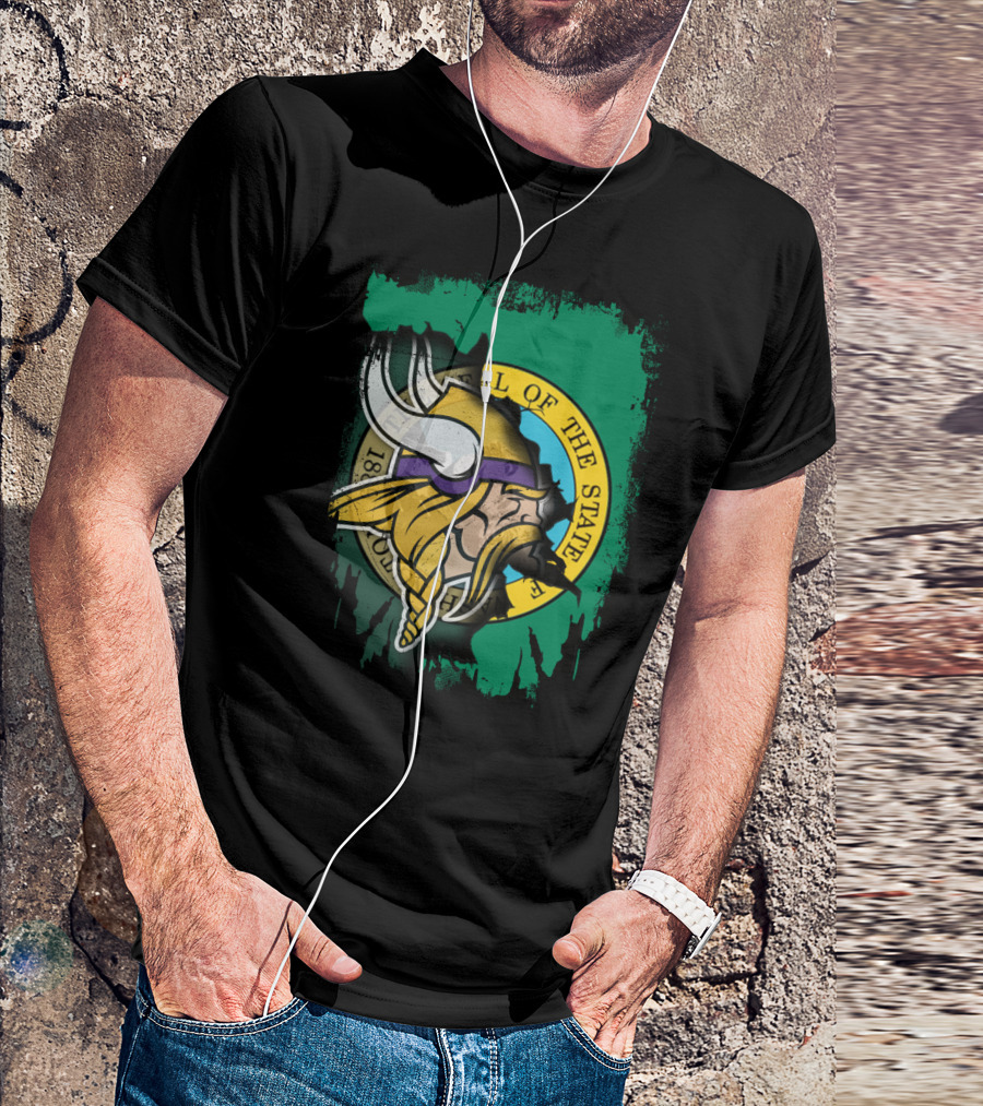 Washington State Seal With Vikings Head T-Shirt