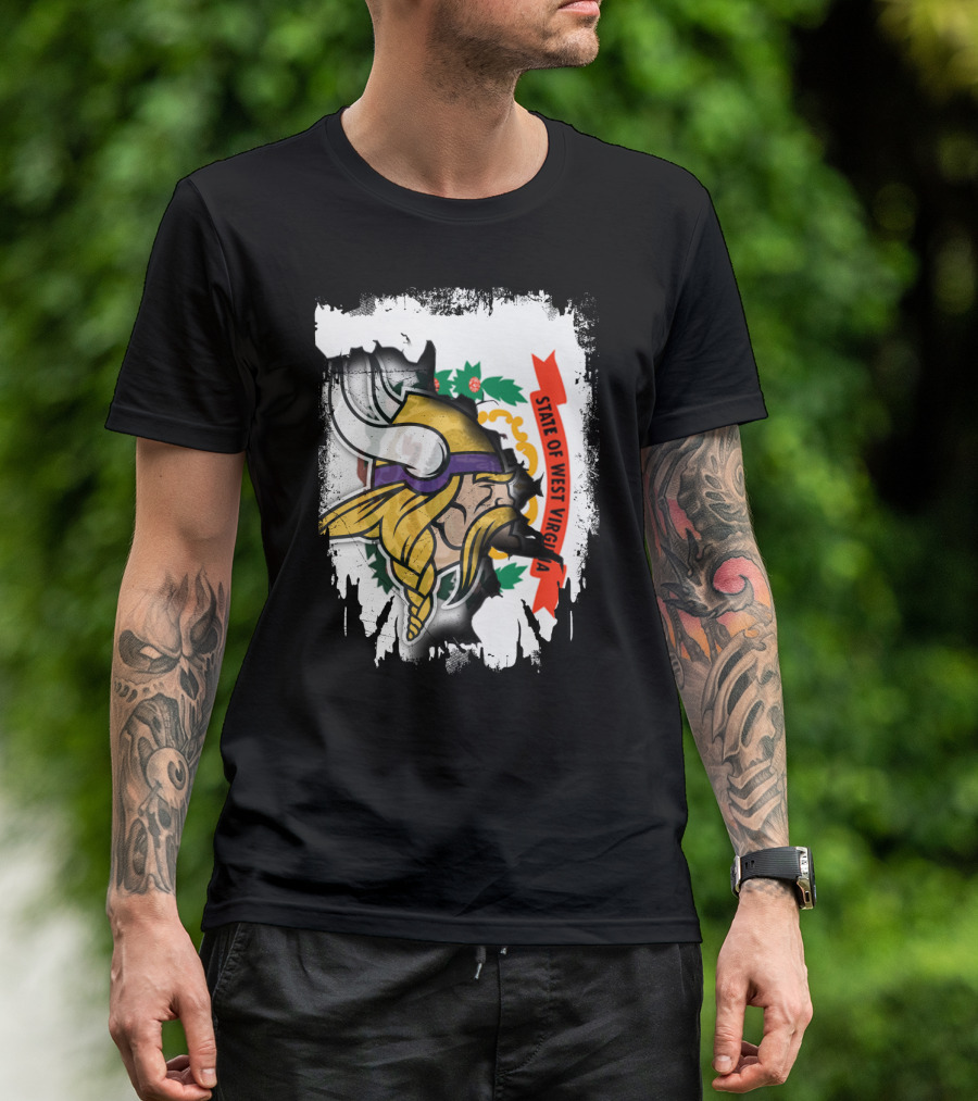 State Of West Virginia With Vikings Logo Fusion T-Shirt