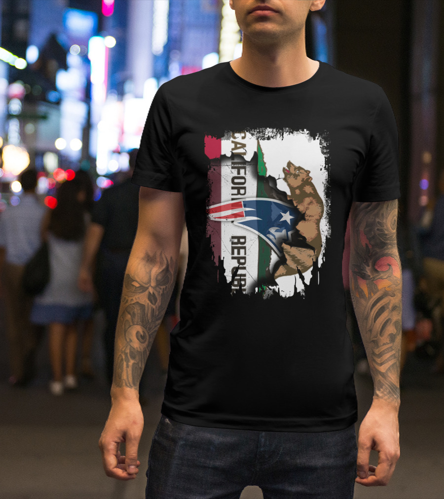 California Republic Flag And New England Patriots Logo Fusion T-Shirt