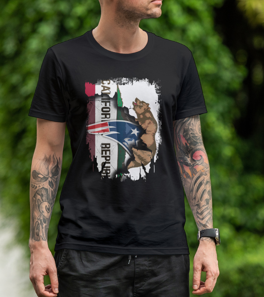 California Republic Flag And New England Patriots Logo Fusion T-Shirt