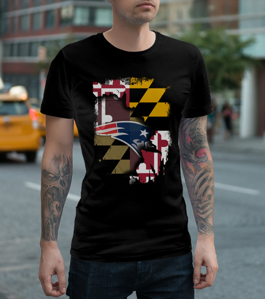 Maryland Flag Blended with Patriots Logo Together T-Shirt