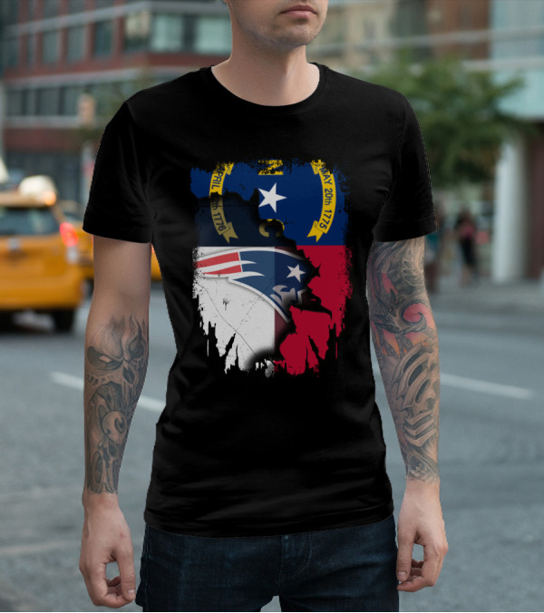 North Carolina State Flag Blended With Patriots Logo Together T-Shirt