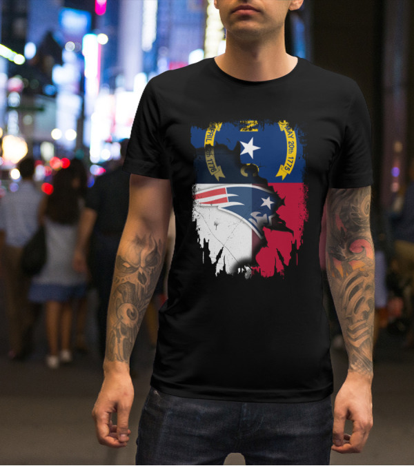 North Carolina State Flag Blended With Patriots Logo Together T-Shirt