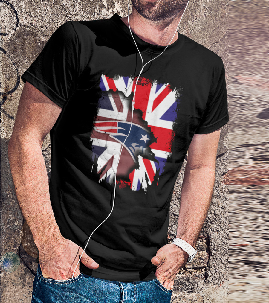 Union Jack And New England Patriots United Together T-Shirt