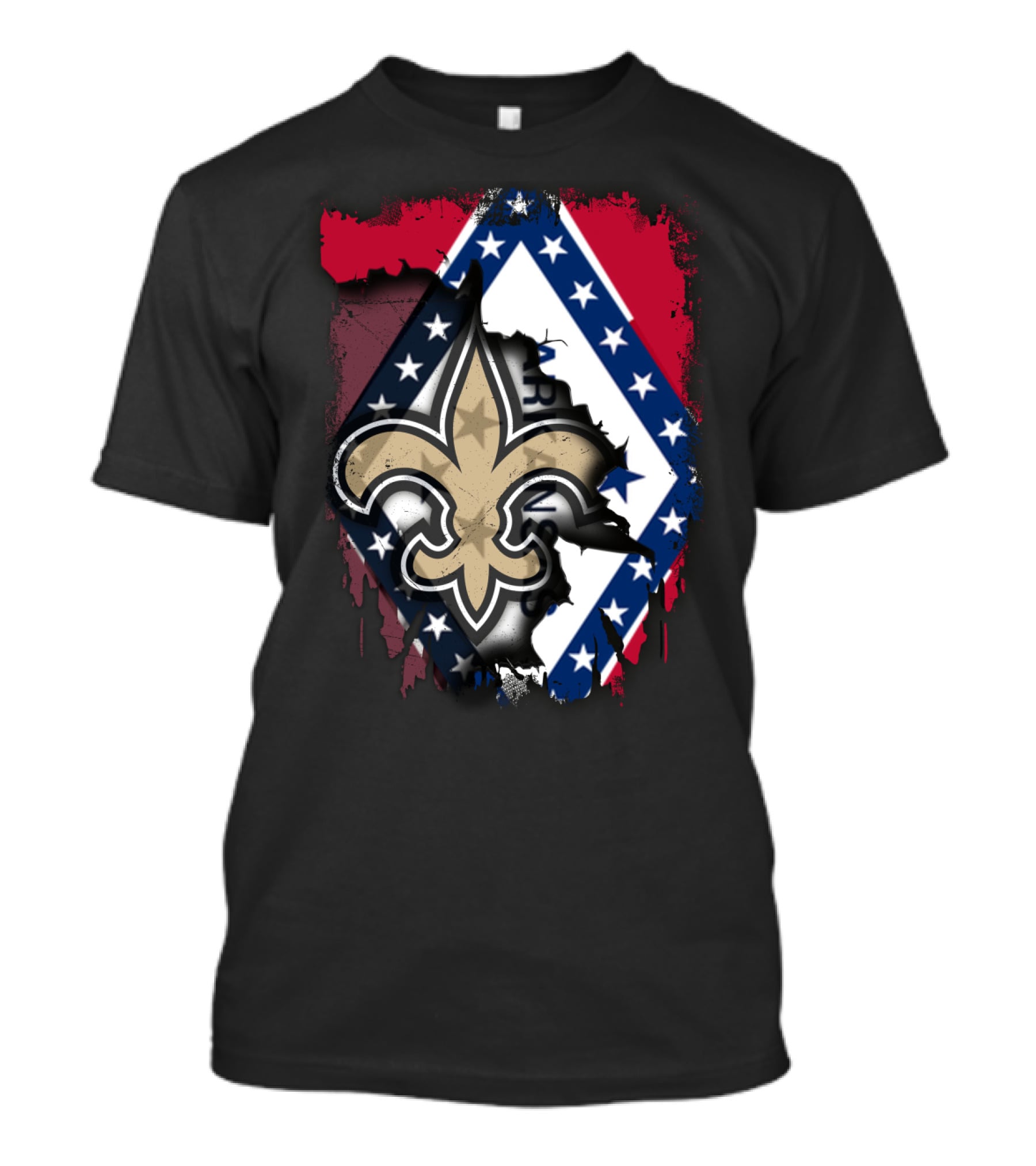 Arkansas Flag With New Orleans Saints Fleur-de-Lis T-Shirt