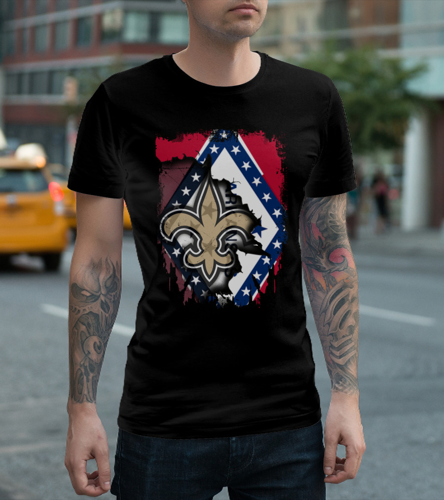 Arkansas Flag with New Orleans Saints Fleur-de-Lis T-Shirt