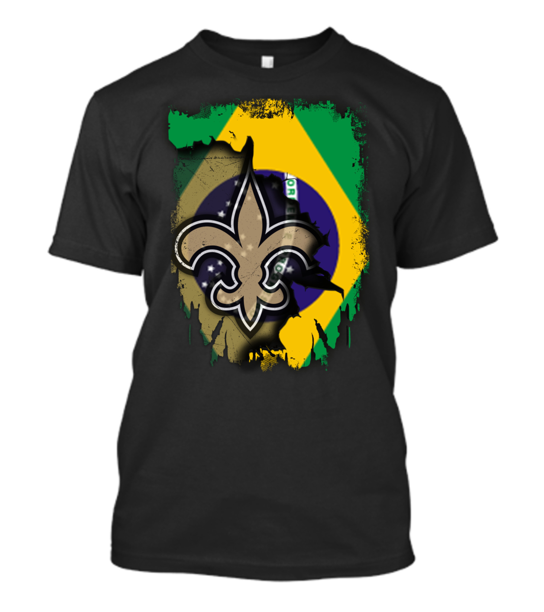 Brazilian Flag With New Orleans Saints Fleur-de-Lis Emblem T-Shirt