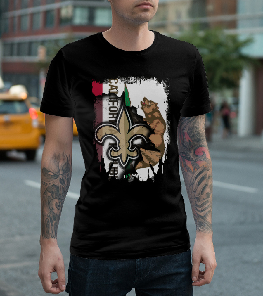 California Republic Fleur-de-Lis Saints Bear Flag Fusion T-Shirt