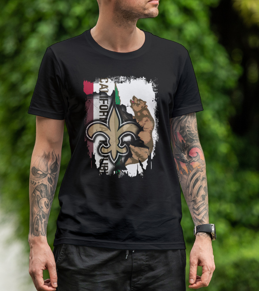 California Republic Fleur-de-Lis Saints Bear Flag Fusion T-Shirt