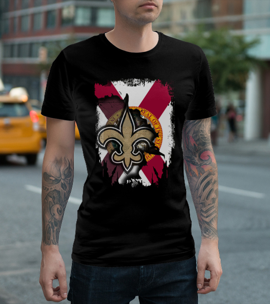 Florida State Flag with New Orleans Saints Fleur-de-Lis T-Shirt
