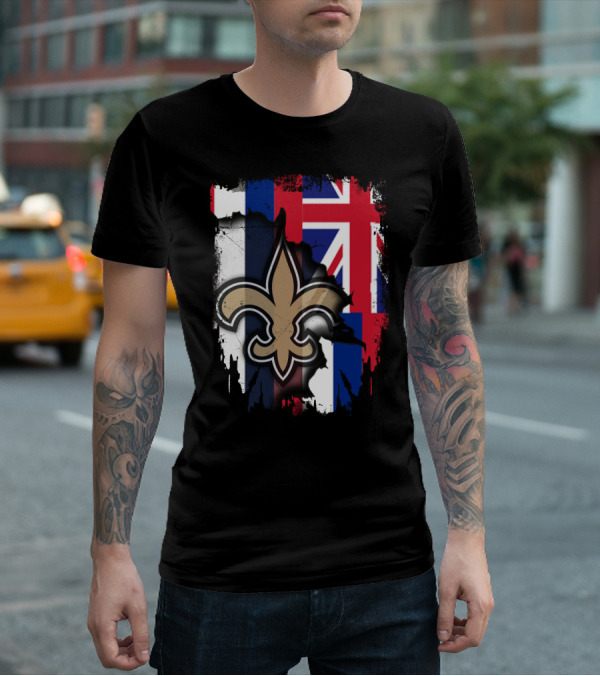 Together Hawaii New Orleans Saints Fleur De Lis Flag T-Shirt