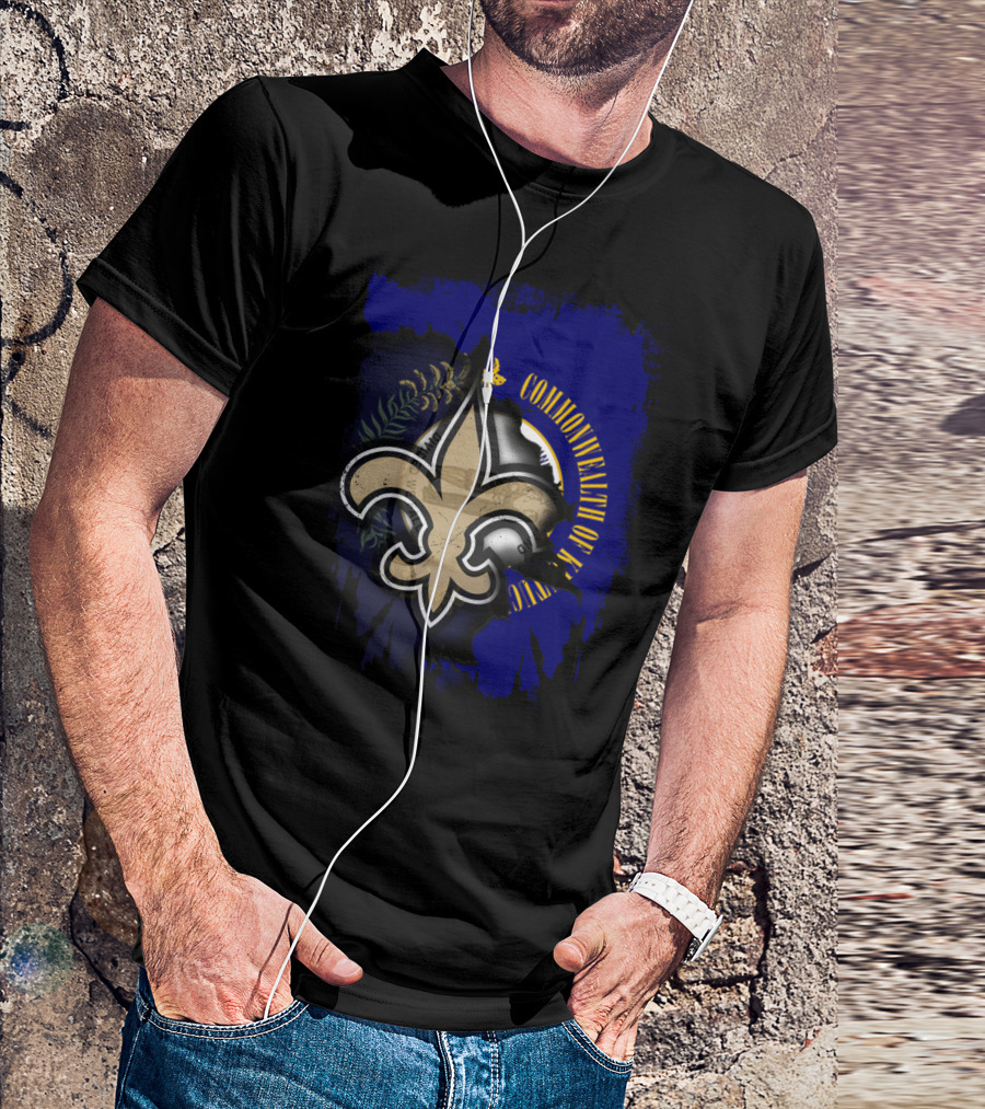 Commonwealth Of Kentucky With Saints Fleur-De-Lis Emblem T-Shirt
