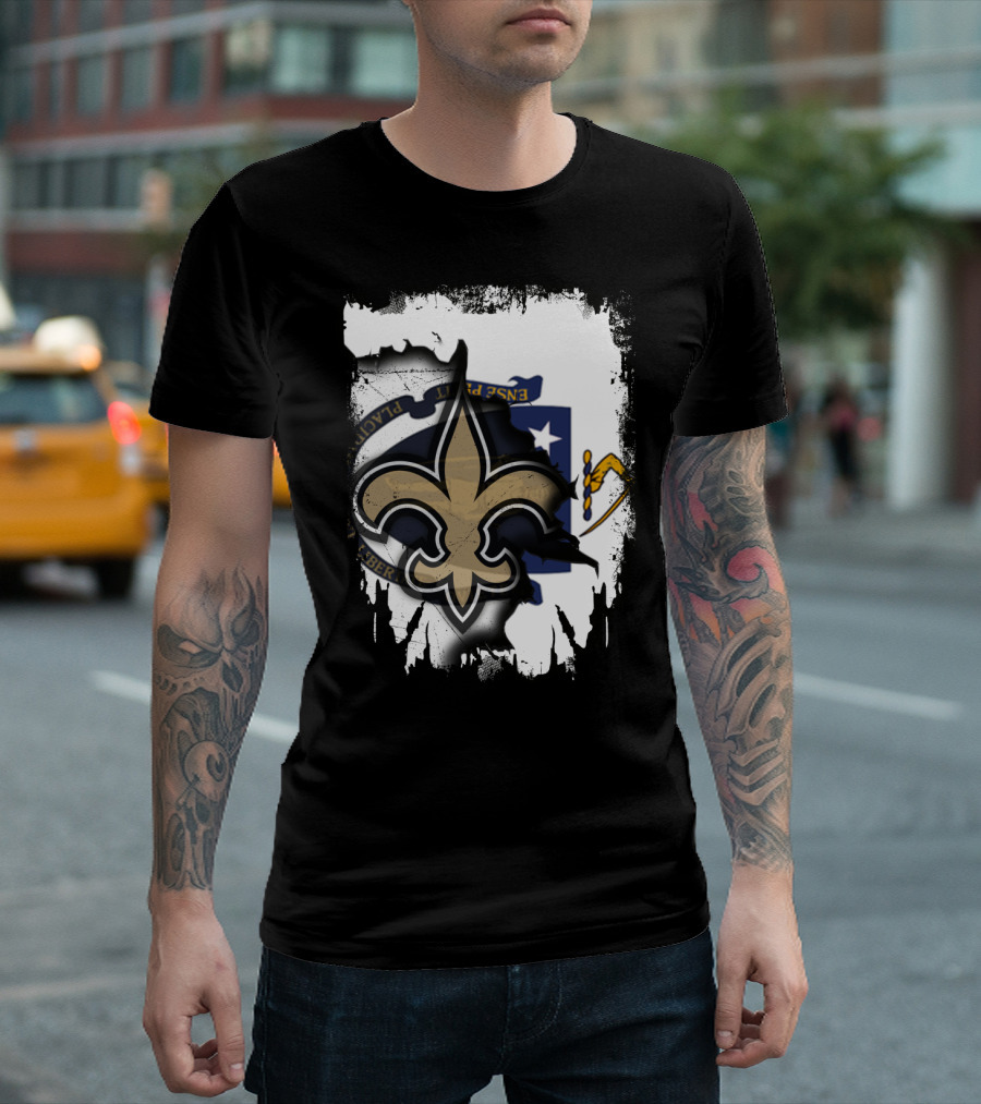 Together Massachusetts New Orleans Saints Fleur-de-Lis Flag Fusion T-Shirt