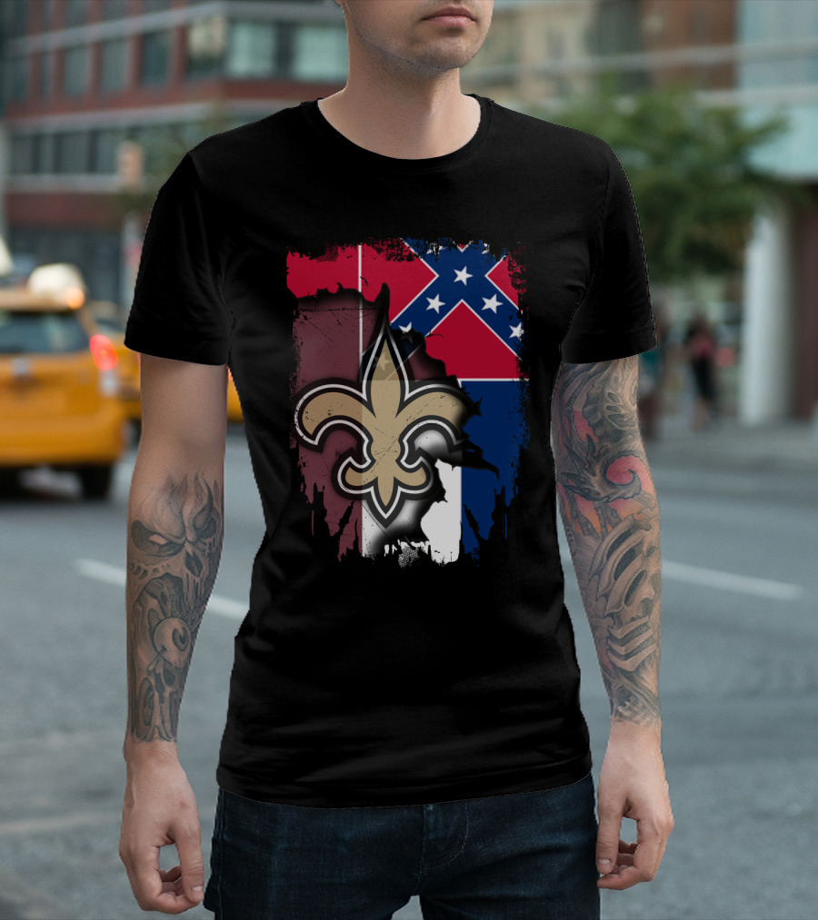 Together Mississippi With Saints Fleur-de-Lis and Confederate Flag T-Shirt