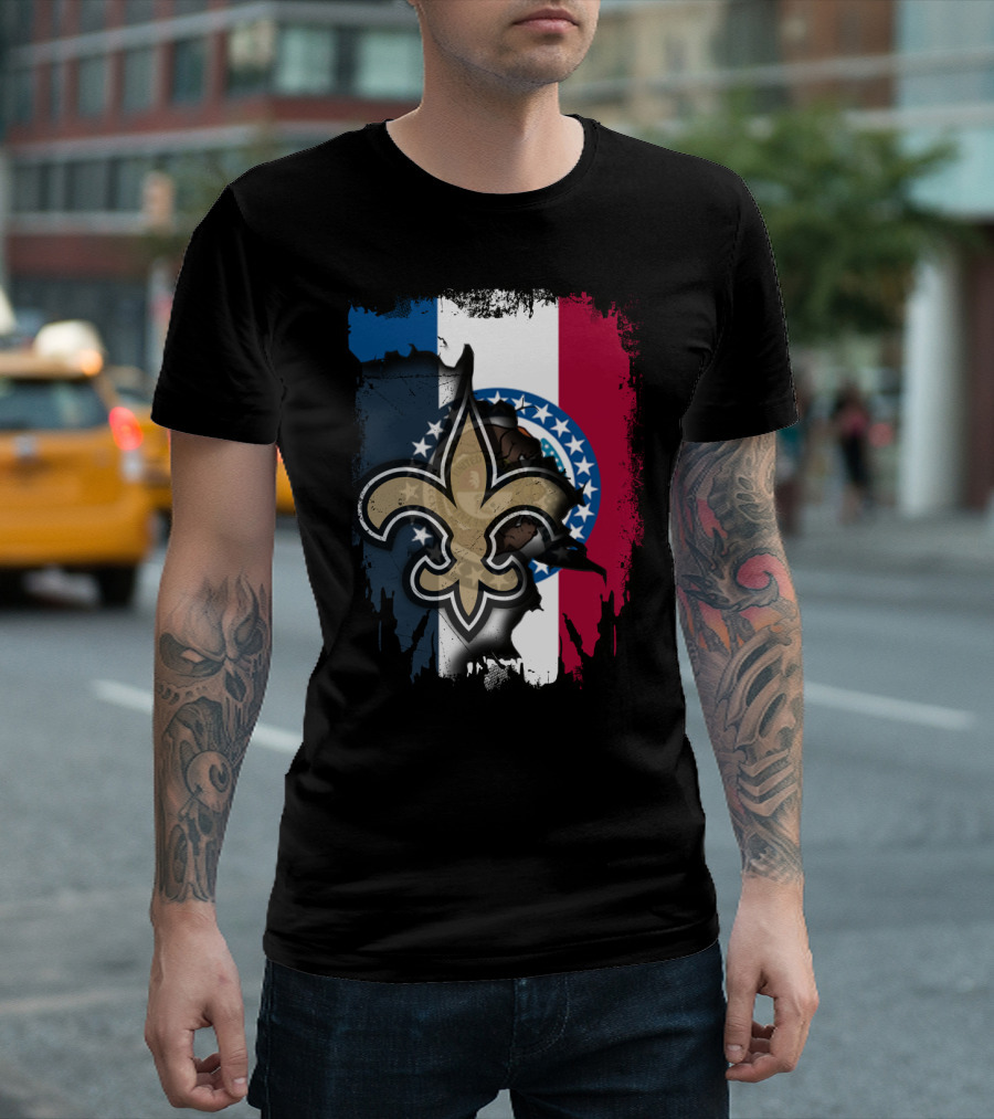 Missouri Flag With New Orleans Saints Fleur-de-Lis T-Shirt