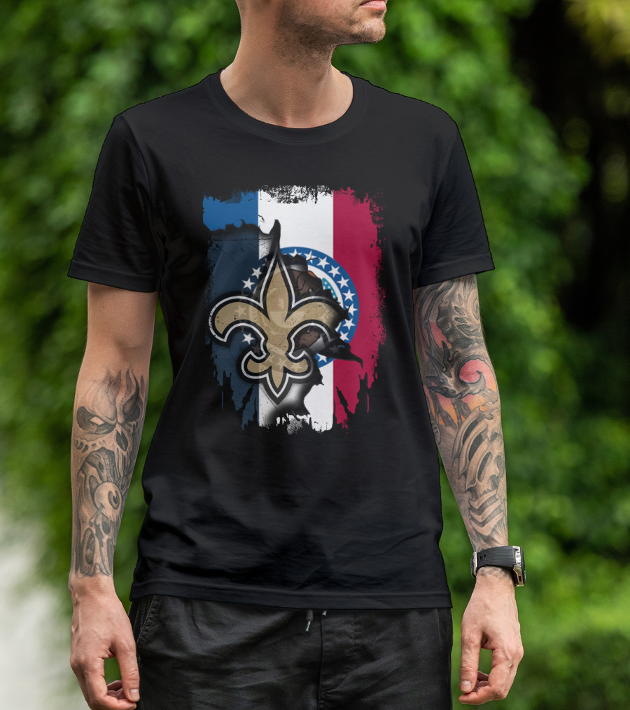 Missouri Flag With New Orleans Saints Fleur-de-Lis T-Shirt