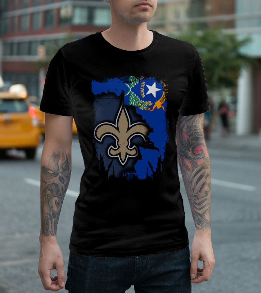 Nevada State Flag with New Orleans Saints Fleur-de-lis T-Shirt