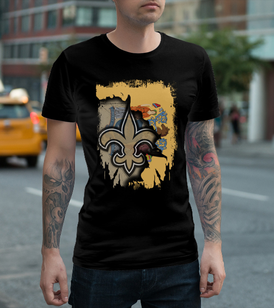 New Jersey State Emblem With Fleur-de-Lis Saints Symbol Fusion T-Shirt