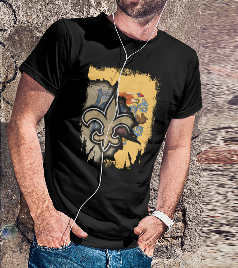 New Jersey State Emblem With Fleur-de-Lis Saints Symbol Fusion T-Shirt