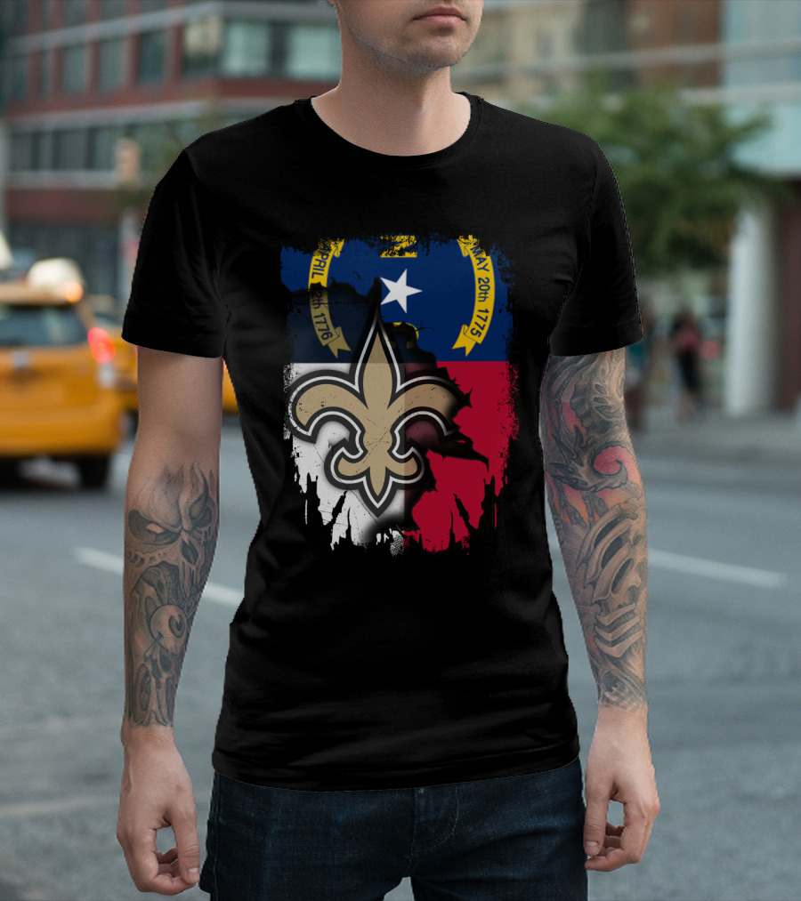 North Carolina Flag With New Orleans Saints Fleur-de-Lis T-Shirt