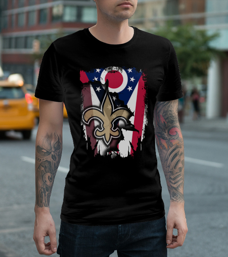 Ohio Flag New Orleans Saints Fleur-De-Lis Fusion T-Shirt