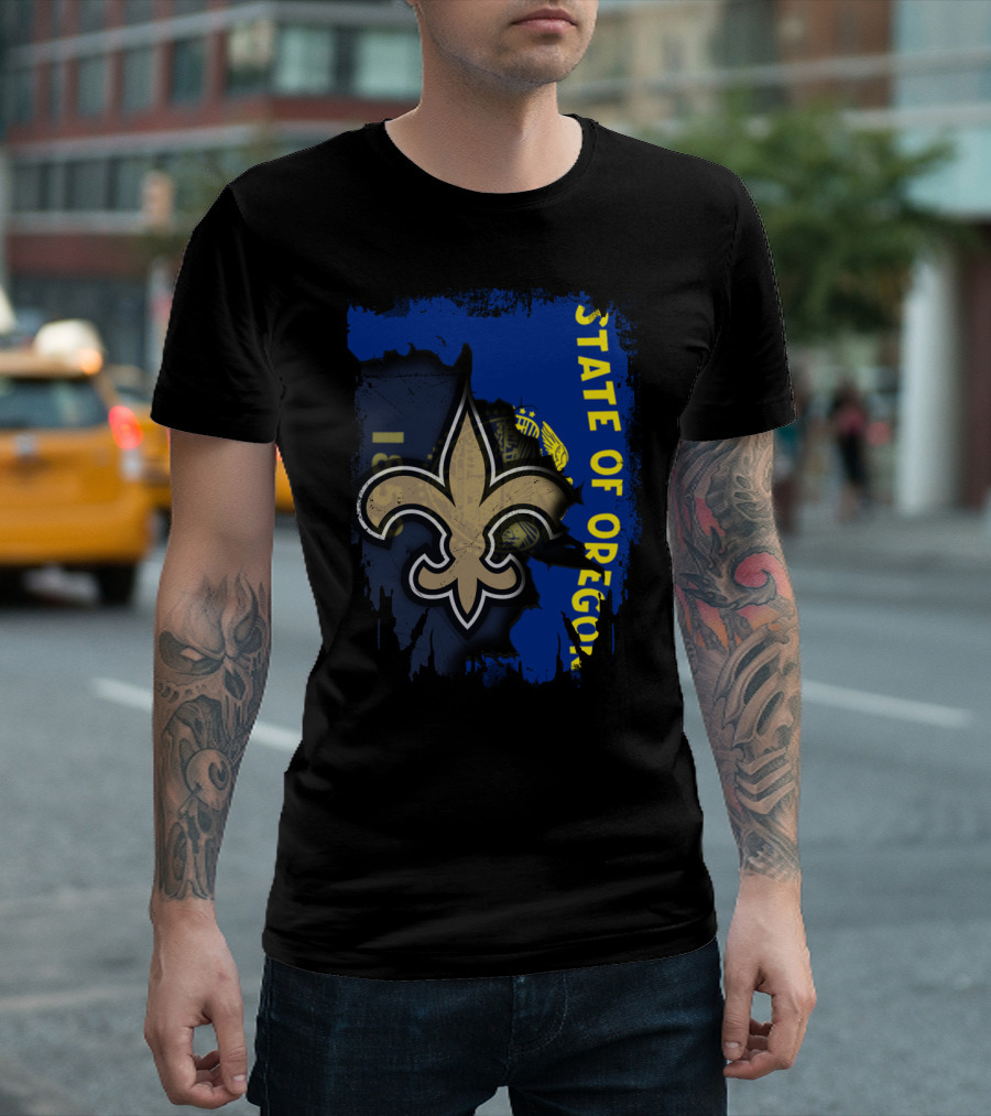 State of Oregon with New Orleans Saints Fleur-de-lis T-Shirt