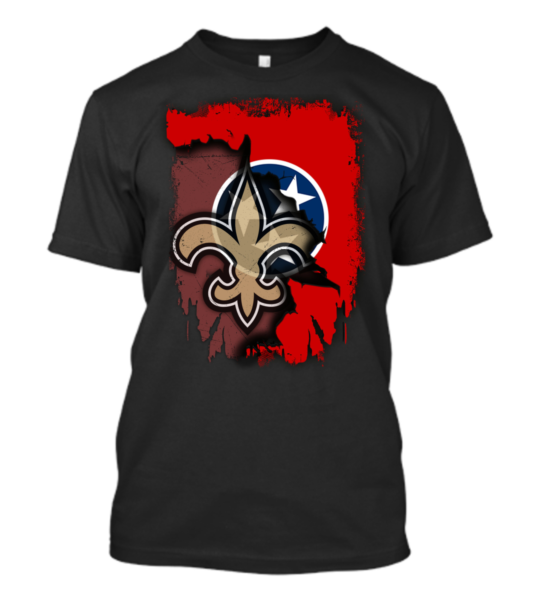 Together Tennessee Fleur-de-Lis Saints Emblem With State Flag Background T-Shirt