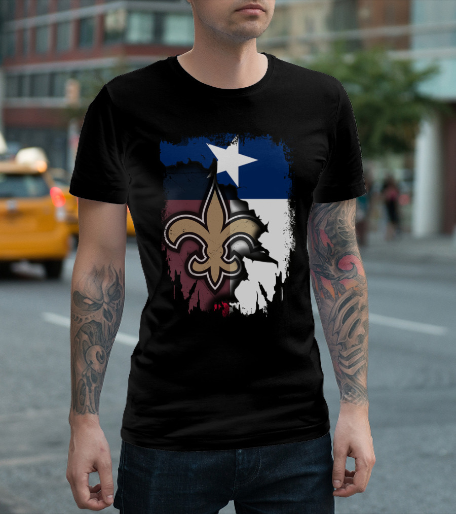 Texas Flag Background With New Orleans Saints Fleur-de-lis T-Shirt