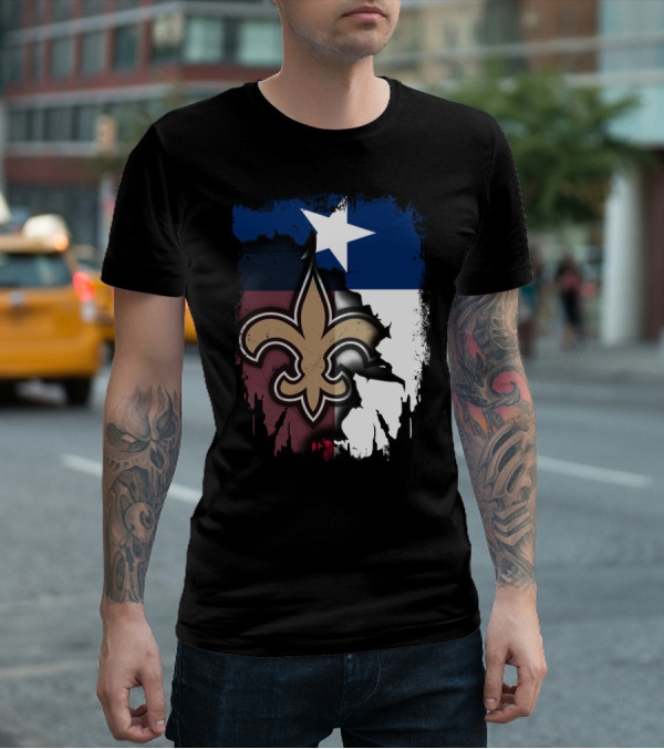 Texas Flag Background With New Orleans Saints Fleur-de-lis T-Shirt