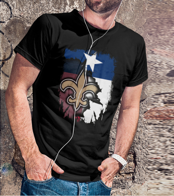 Texas Flag Background With New Orleans Saints Fleur-de-lis T-Shirt