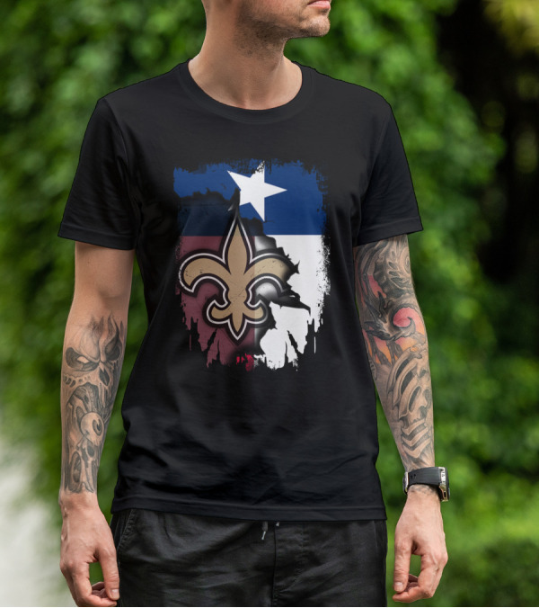 Texas Flag Background With New Orleans Saints Fleur-de-lis T-Shirt