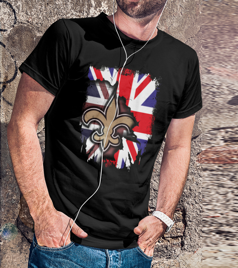 United Kingdom Flag With Saints Fleur-de-Lis T-Shirt
