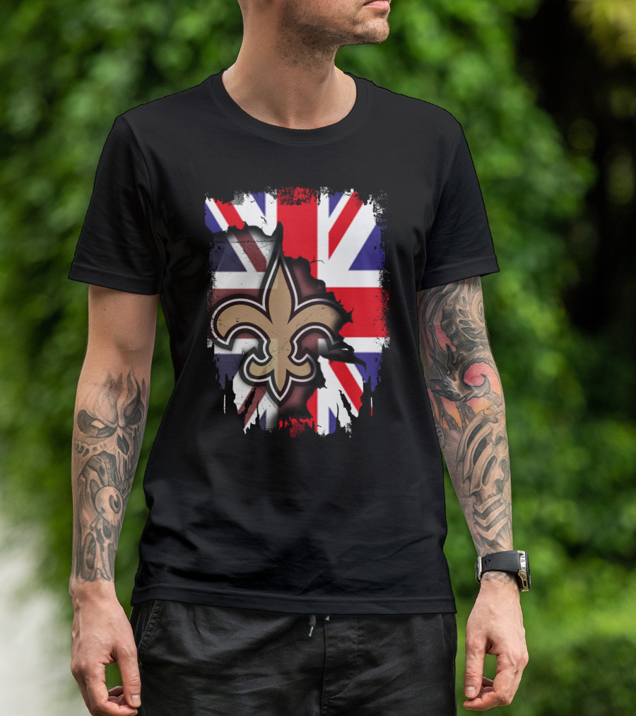 United Kingdom Flag With Saints Fleur-de-Lis T-Shirt