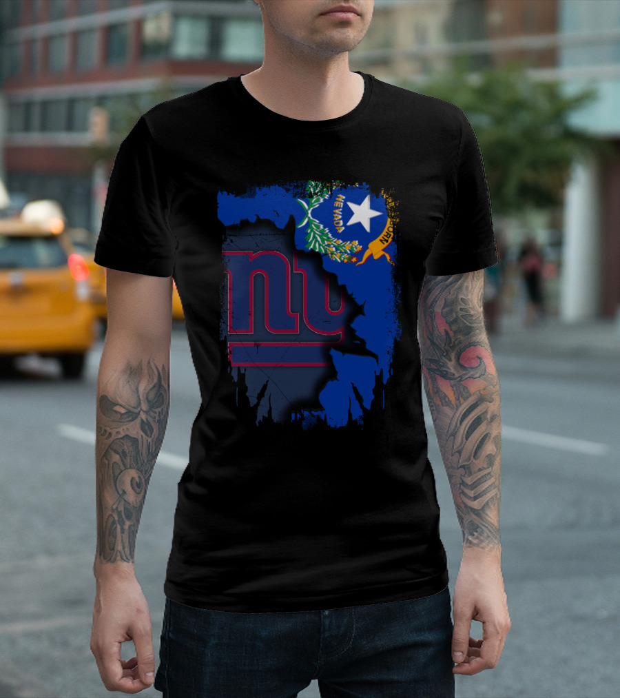 Nevada Flag With New York Giants Logo Fusion T-Shirt