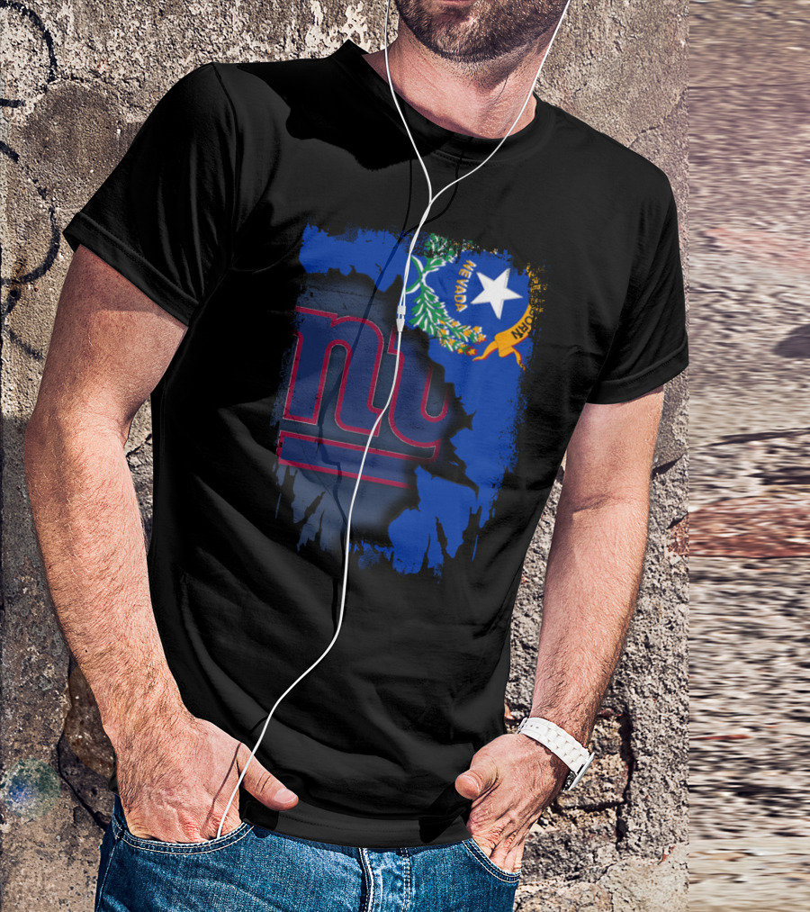Nevada Flag With New York Giants Logo Fusion T-Shirt