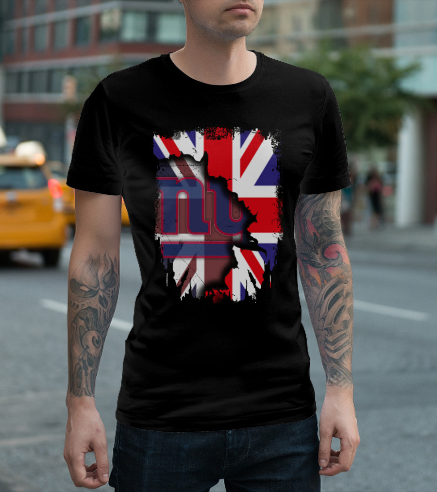 United Kingdom Flag with New York Giants Logo Overlay T-Shirt