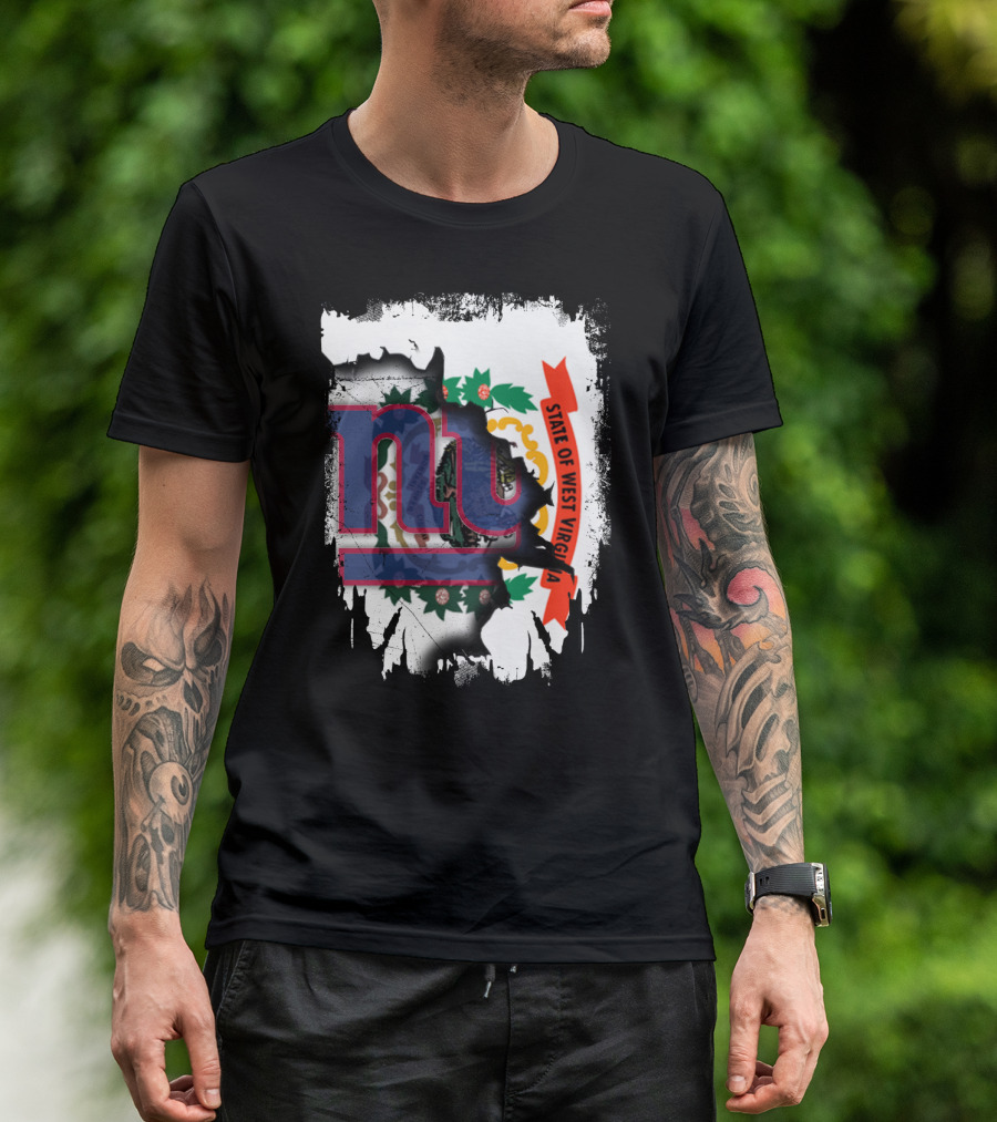 New York Giants And West Virginia State Flag Fusion T-Shirt