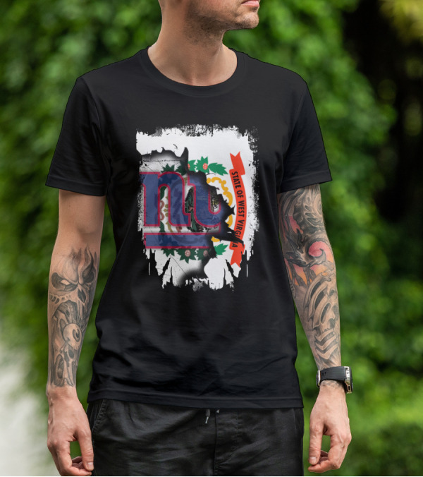 New York Giants And West Virginia State Flag Fusion T-Shirt