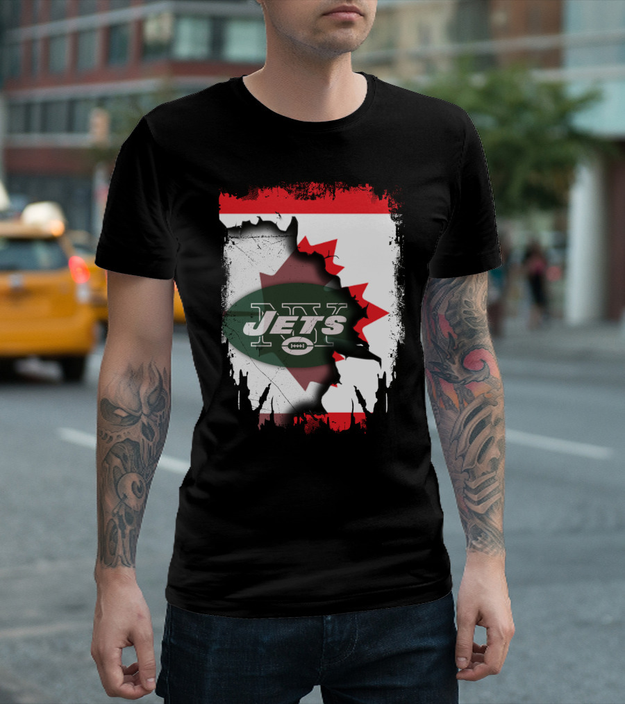 Canada Maple Leaf Over New York Jets Logo Collaboration T-Shirt