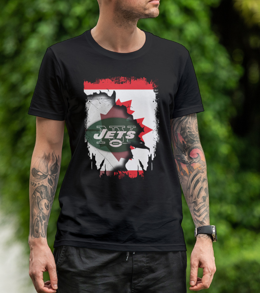 Canada Maple Leaf Over New York Jets Logo Collaboration T-Shirt