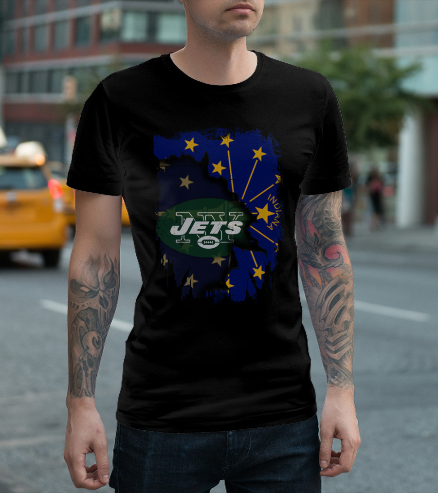 Indiana State Flag Background with New York Jets T-Shirt