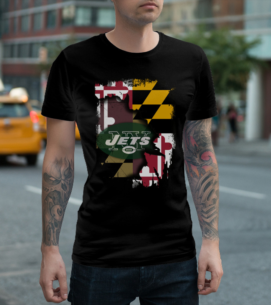 Maryland Flag With New York Jets Logo Together T-Shirt