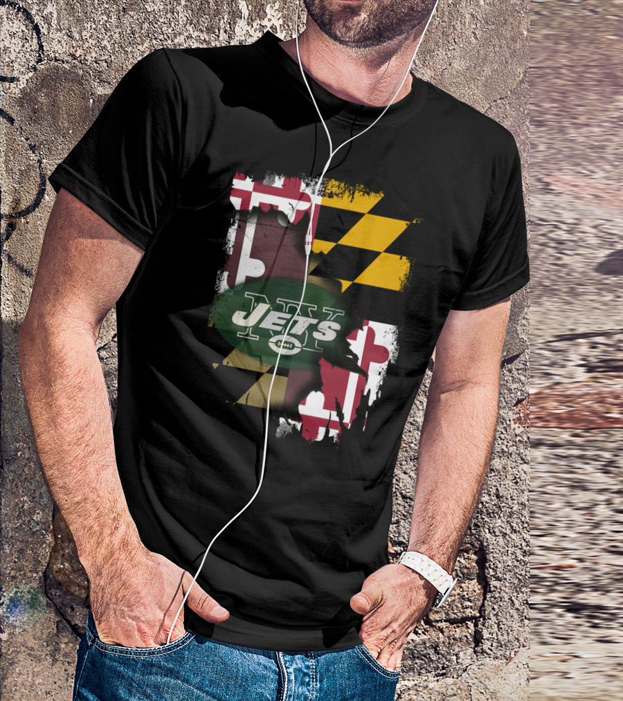 Maryland Flag With New York Jets Logo Together T-Shirt