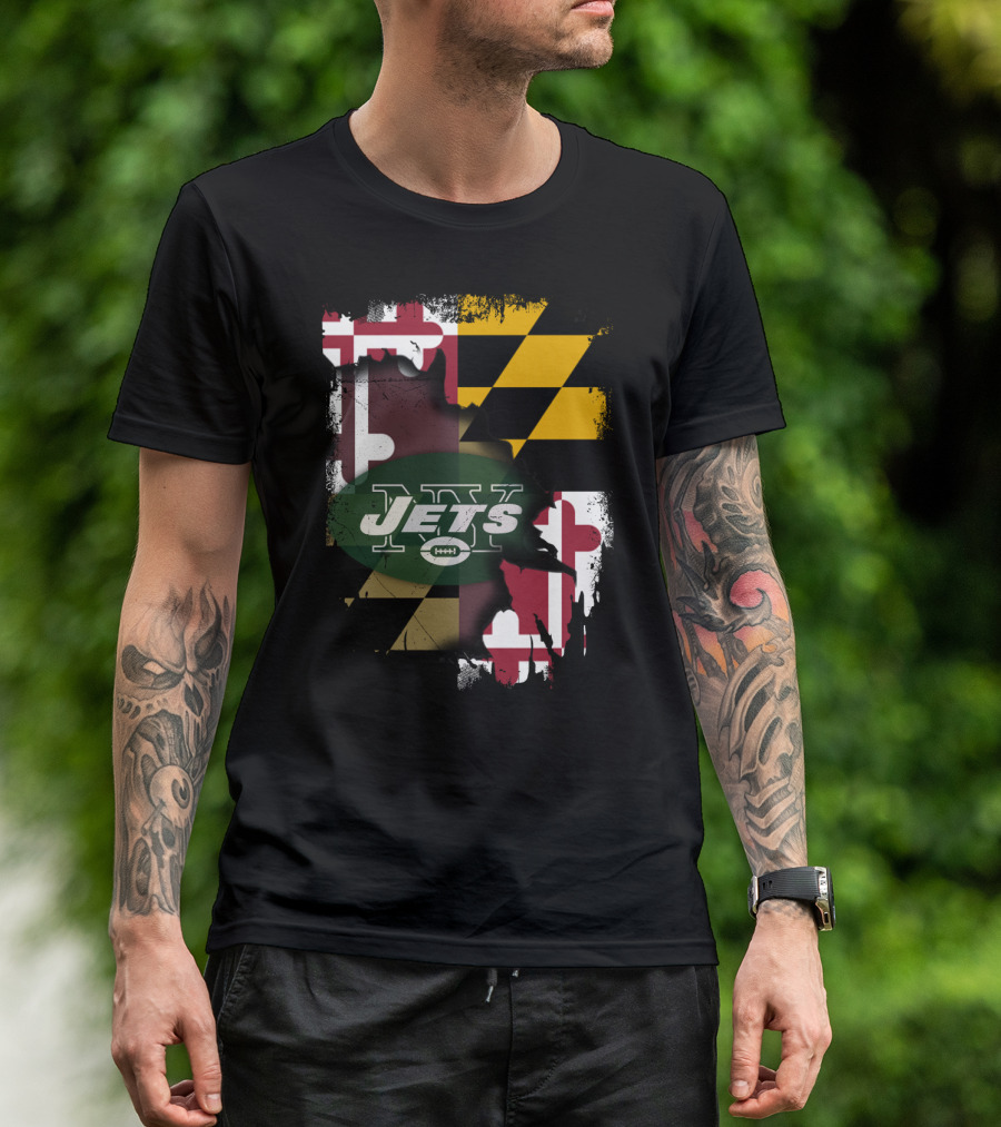 Maryland Flag With New York Jets Logo Together T-Shirt