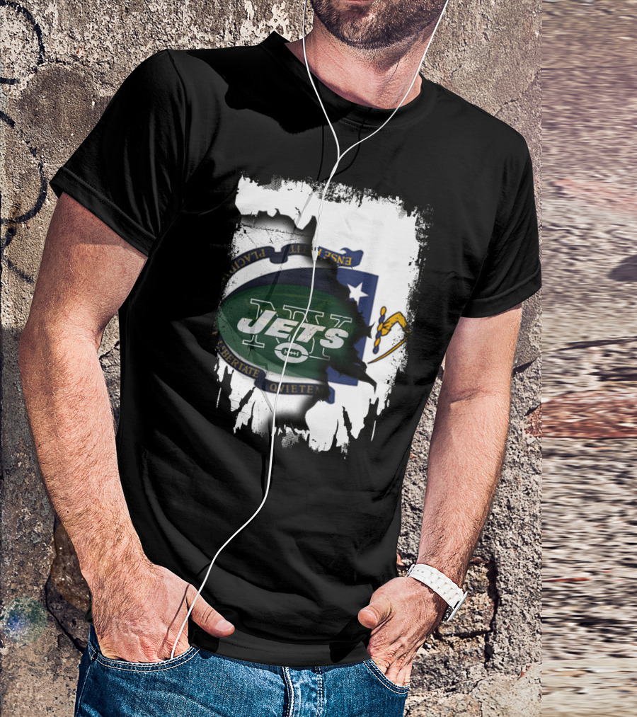 Massachusetts Emblem Combined With Jets T-Shirt