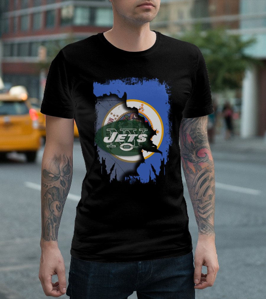 Minnesota State Emblem with NY Jets Football Collaboration T-Shirt